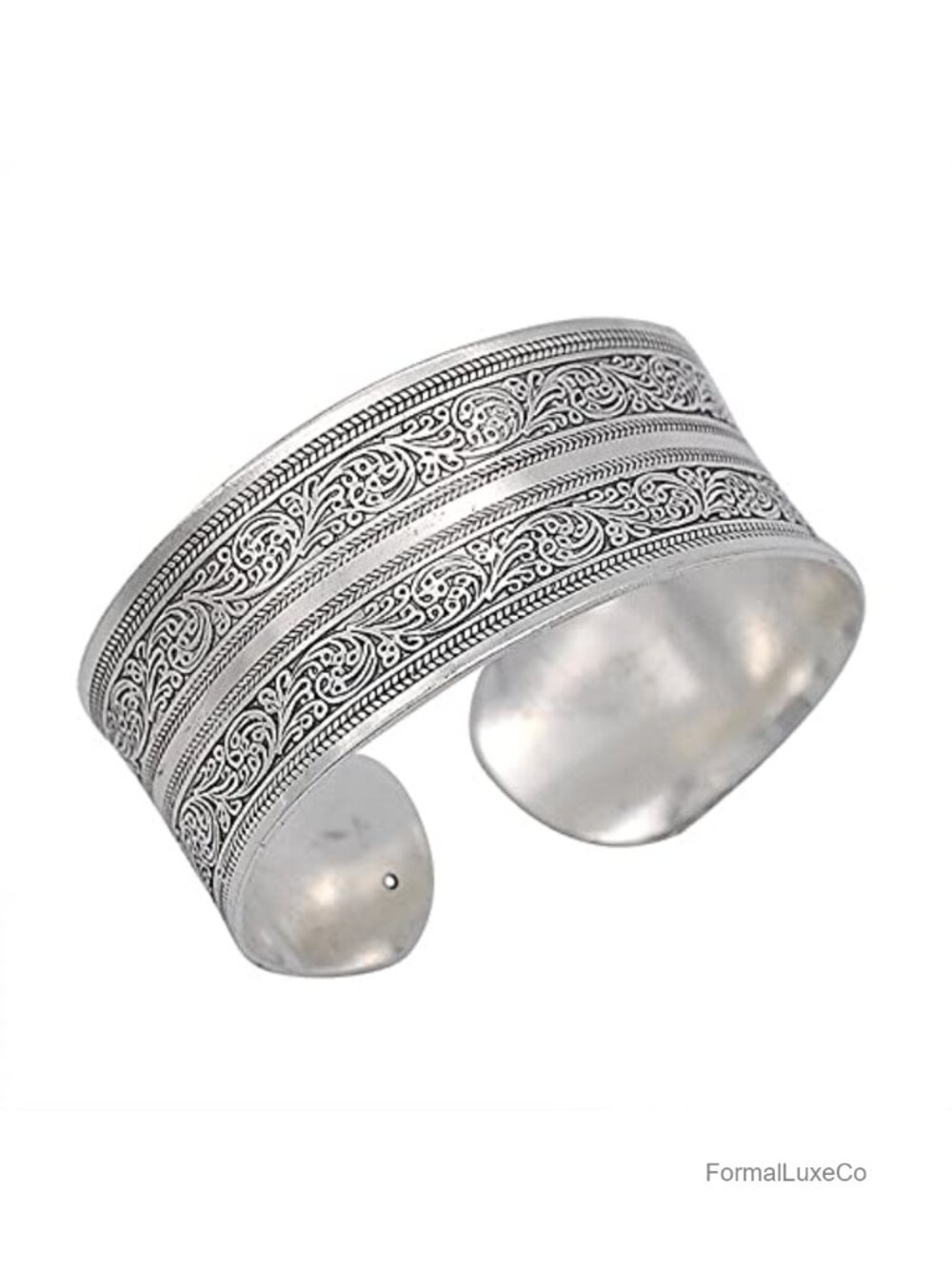 Tibetan Silver Carved Spiral Flower Cuff Bracelet Ethnic Wide Open Bangle